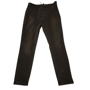 Free People High Rise Dark Jeans with Lace-Up Front